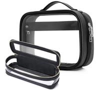 Pinkmik Trousse de maquillage transparente avec trousse à pinceaux - Trousse de toilette de voyage essentielle pour femme, noir, M+SLIM-2, Trousse de toilette de voyage pour femme