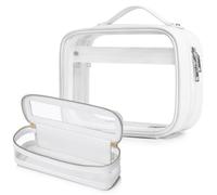 Pinkmik Trousse de maquillage transparente avec trousse à pinceaux - Trousse de toilette de voyage essentielle pour femme, blanc, M+SLIM-2, Trousse de toilette de voyage pour femme