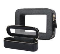 Pinkmik Trousse de maquillage transparente avec trousse à pinceaux - Trousse de toilette de voyage essentielle pour femme, noir, M+SLIM, Ensemble de maquillage de voyage