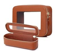 Pinkmik Trousse de Maquillage Transparente avec Trousse à pinceaux - Trousse de Toilette de Voyage Essentielle pour Femme, X/Marron, M+Slim, Ensemble de Maquillage de Voyage