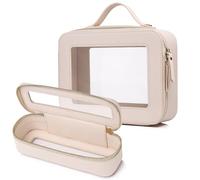 Pinkmik Trousse de maquillage transparente avec trousse à pinceaux - Trousse de toilette de voyage essentielle pour femme (beige, L + fin)