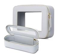 Pinkmik Trousse de maquillage transparente avec trousse à pinceaux - Trousse de toilette de voyage essentielle pour femme, gris, M+SLIM, Ensemble de maquillage de voyage