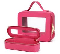 Pinkmik Trousse de maquillage transparente de voyage avec trousse à pinceaux - Trousse de toilette transparente - Sac de rangement pour femme (X/Fuxia, L + Slim)