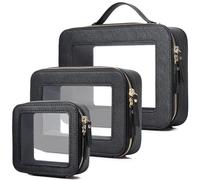 Pinkmik Trousse de maquillage transparente de voyage pour cosmétiques et articles de toilette pour femme avec fermeture éclair, D/noir, L+M+Mini, Ensemble de maquillage de voyage transparent