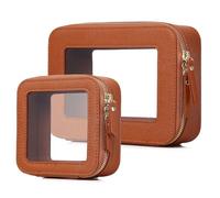 Pinkmik Trousse de maquillage transparente étanche pour cosmétiques et articles de toilette - Organiseur de sac à main pour femme et sac de voiture transparent avec fermeture éclair, X/Marron, M+MINI,