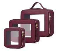 Pinkmik Trousse de maquillage transparente étanche pour cosmétiques et articles de toilette - Organiseur de sac à main pour femme et sac de voiture transparent avec fermeture éclair, X/Bourgogne,