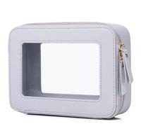 Pinkmik Trousse de maquillage transparente portable avec fermeture éclair pour femme, P/Gris, M, Trousse de maquillage transparente