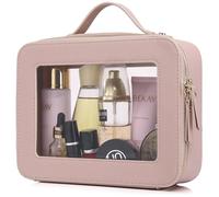 Pinkmik Trousse de maquillage transparente portable - Trousse de toilette transparente pour voiture avec fermeture éclair pour femme (Q/rose, L), Rot7191741, Rot7191741