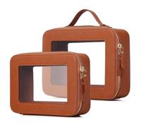 Pinkmik Trousse de maquillage transparente pour cosmétiques et produits de toilette avec fermeture éclair - Petit sac à main - Sac essentiel de voiture pour femme, X/Marron, M+L, Trousse de maquillage