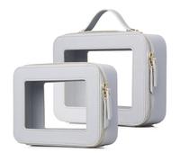 Pinkmik Trousse de maquillage transparente pour cosmétiques et produits de toilette avec fermeture éclair - Petit sac à main - Sac essentiel de voiture pour femme, gris, M+L, Trousse de maquillage de