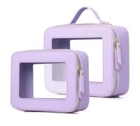 Pinkmik Trousse de maquillage transparente pour cosmétiques et produits de toilette avec fermeture éclair - Petit sac à main - Sac essentiel de voiture pour femme, X/Violet, M+L, Trousse de maquillage