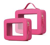 Pinkmik Trousse de maquillage transparente pour cosmétiques et produits de toilette avec fermeture éclair - Petit sac à main - Sac essentiel de voiture pour femme, X/Fuxia, M+L, Trousse de maquillage