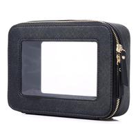Pinkmik Trousse de maquillage transparente - Trousse de voyage pour cosmétiques et articles de toilette - Trousse à pinceaux pour femme - Trousse de voiture transparente avec fermeture éclair, P/noir,