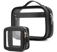 Pinkmik Trousse de toilette transparente approuvée par la TSA - Grande trousse de maquillage de voyage transparente avec fermeture éclair pour femme, Y/Noir, M+MINI, Ensemble de maquillage de voyage