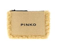 Pinko Pochette en raphia à franges – paille/noir, fermeture à glissière, 30 x 20 x 2 cm