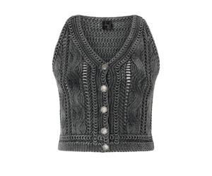 Pinko - Cardigan sans manches à col en V et boutonnage sur le devant - Femme - Pulls - Gris - Taille: 42 FR