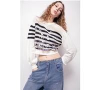 PINKO Carreno Maglia Rete Cotone Rig Ecru/navy Blue Taille: M | Pulls en Maille Outlet | Femme | Bleu