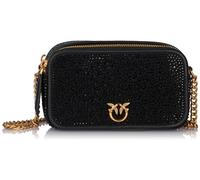 Pinko Chambre Case Suédine + Full Strass, Sac Femme, Z99q_Noir-Antique Gold