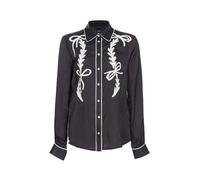 Pinko, Femme, Blouses et Chemises, Noir, Taille: 38 FR Chemise Noire en Satin Brodé