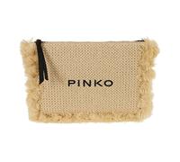 Pinko Pochette en raphia à franges – paille/noir, fermeture à glissière, 30 x 20 x 2 cm
