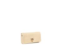 Pinko Pochette à bandoulière Click Soft, raphia et cuir, naturel/noir, 27,5 x 13 x 2 cm, style élégant