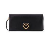 Pinko Sac à Bandoulière en Cuir Noir avec Fermeture à Rabat Bandoulière Réglable et Amovible, Galvanica Or Antique 27,5 x 13 x 2 cm