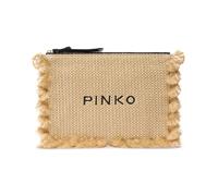 Pinko Pochette en raphia à franges – paille/noir, fermeture à glissière, 30 x 20 x 2 cm