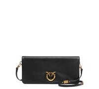 Pinko Sac à Bandoulière en Cuir Noir avec Fermeture à Rabat Bandoulière Réglable et Amovible, Galvanica Or Antique 27,5 x 13 x 2 cm