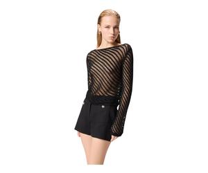 Pinko - Maglia effetto uncinetto paillettes - Femme - Pulls - Noir - Taille: 38 FR