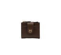 Pinko Mini portefeuille en cuir, marron, multi-compartiments avec bouton, 9,5 x 9 x 3 cm, 6 emplacements pour cartes