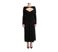 Pinko - Nylon Stretch Long Sleeves Deep V-neck Maxi Dress - Femme - Robes - Noir - Taille: 38 FR