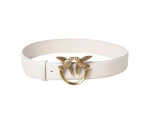Pinko - Oiseaux d'Amour Boucle de Ceinture en Cuir - Femme - Accessoires - Blanc - Taille: XS