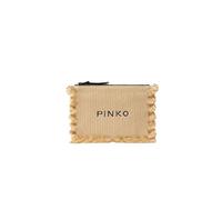 Pinko Pochette en raphia à franges – paille/noir, fermeture à glissière, 30 x 20 x 2 cm