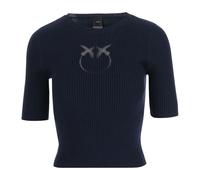 Pinko - Pull en laine mélangée à manches courtes et logo - Femme - Pulls - Bleu - Taille: 42 FR
