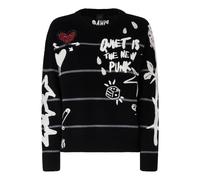 Pinko - Pull en maille à col en V et rayures intarsia - Femme - Pulls - Noir - Taille: 36 FR