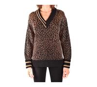 Pinko - Pull en Tricot à Col en V Motif Léopard - Femme - Pulls - Brun - Taille: 38 FR