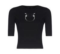 Pinko - Pull Noir Côtelé Détail Love Birds - Femme - Pulls - Noir - Taille: 38 FR