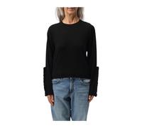Pinko - Ruffled Cuffs Merino Wool Sweater - Femme - Pulls - Noir - Taille: 36 FR