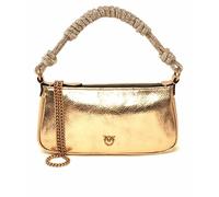 PINKO Sac Baguette Half Moon Mini en cuir laminé doré, 24 x 12 x 6 cm, avec poignée en strass