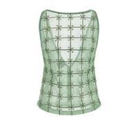 Pinko - Top sans manches en tulle avec cristaux - Femme - Tops - Vert - Taille: 42 FR