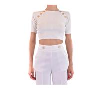 Pinko - Tricot Manches Courtes Col Rond - Femme - Pulls - Blanc - Taille: 38 FR