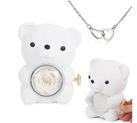 pinkpinkluo Boîte cadeau, boîte à bijoux Flip Bear, pétales de rose éternels, cadeau d'ours de rose préservé, L, Bronze, Zircone cubique