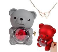 pinkpinkluo Boîte cadeau, boîte à bijoux Flip Bear, pétales de rose éternels, cadeau d'ours de rose préservé, L, Bronze, Zircone cubique