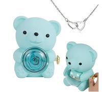pinkpinkluo Boîte cadeau, boîte à bijoux Flip Bear, pétales de rose éternels, cadeau d'ours de rose préservé, L, Bronze, Zircone cubique