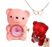 pinkpinkluo Boîte cadeau, boîte à bijoux Flip Bear, pétales de rose éternels, cadeau d'ours de rose préservé, L, Bronze, Zircone cubique