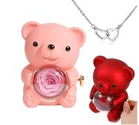 pinkpinkluo Boîte cadeau, boîte à bijoux Flip Bear, pétales de rose éternels, cadeau d'ours de rose préservé, L, Bronze, Zircone cubique