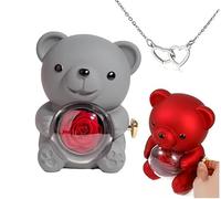 pinkpinkluo Boîte cadeau, boîte à bijoux Flip Bear, pétales de rose éternels, cadeau d'ours de rose préservé, L, Bronze, Zircone cubique