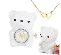 pinkpinkluo Boîte cadeau, boîte à bijoux Flip Bear, pétales de rose éternels, cadeau d'ours de rose préservé, L, Bronze, Zircone cubique