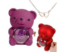 pinkpinkluo Boîte cadeau, boîte à bijoux Flip Bear, pétales de rose éternels, cadeau d'ours de rose préservé, L, Bronze, Zircone cubique