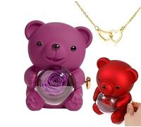 pinkpinkluo Boîte cadeau, boîte à bijoux Flip Bear, pétales de rose éternels, cadeau d'ours de rose préservé, L, Bronze, Zircone cubique